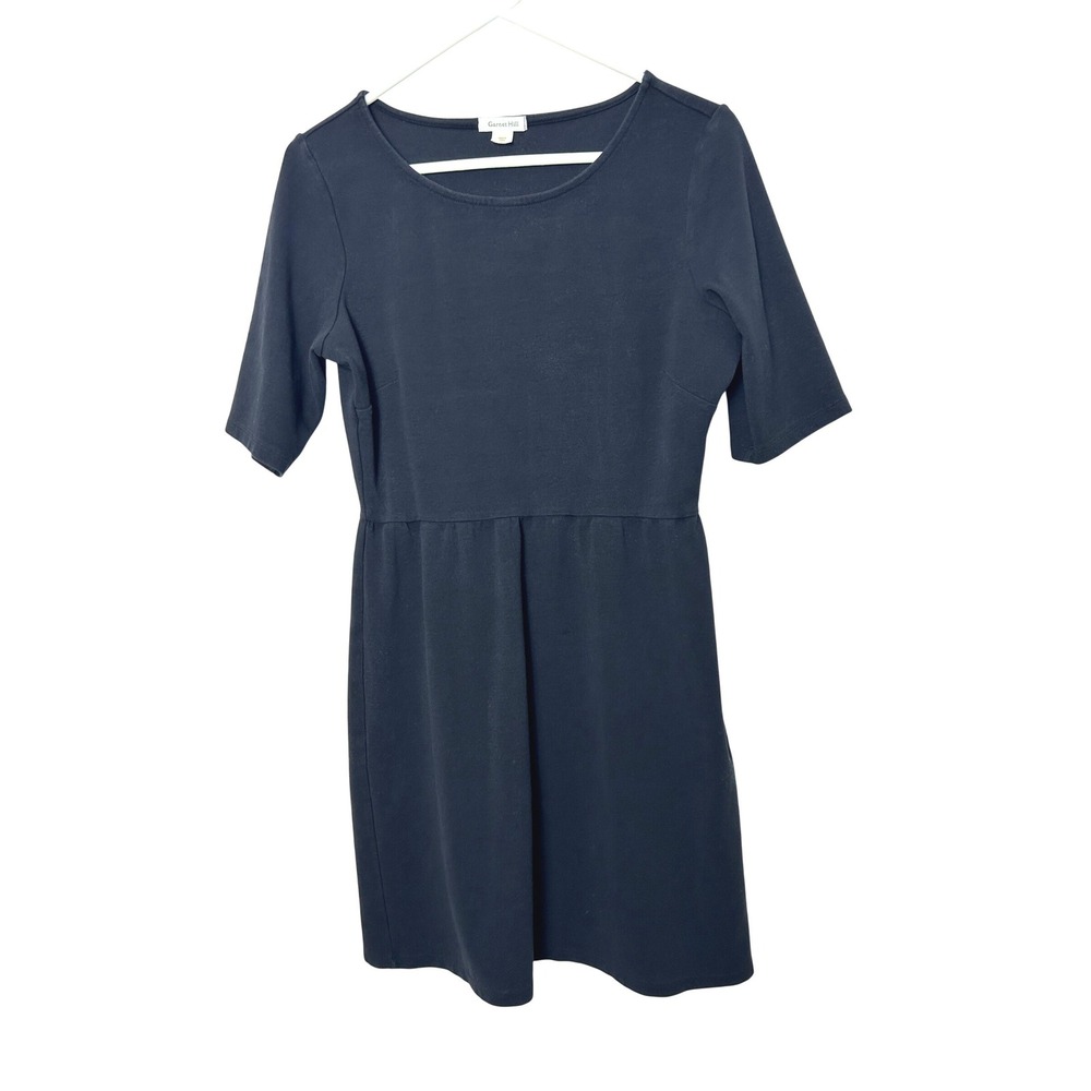 Garnet Hill Dress Women 8 Black Cotton Blend Knit‎ LBD modest capsule wardrobe